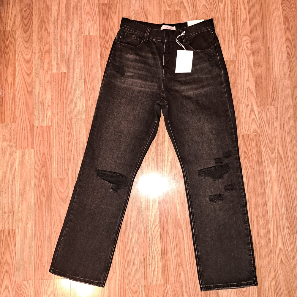 NWT KanCan Women's Sz 9/28  Black Button Fly Jeans 100% Cotton